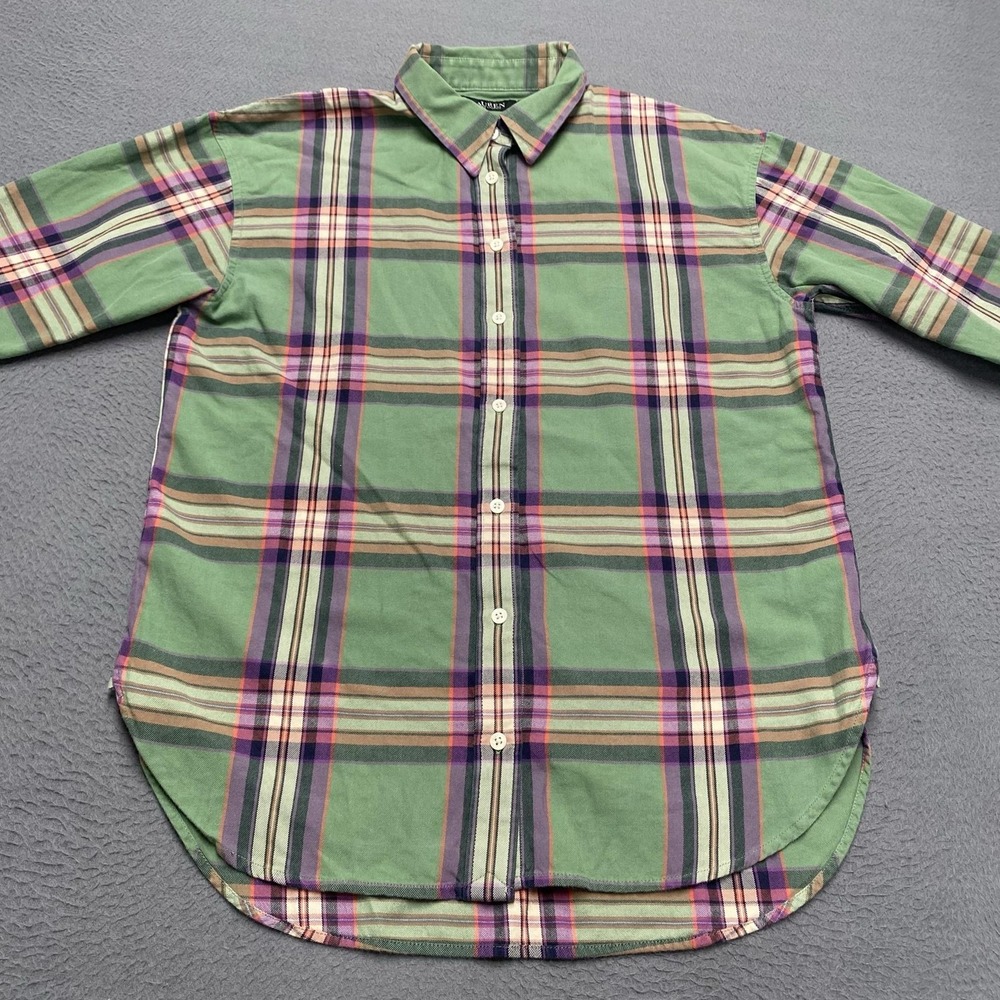 Lauren Ralph Lauren Shirt Womens Medium Green Plaid Button Up Long Sleeve Cotton - Picture 4 of 9